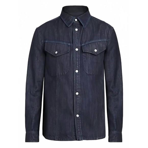 NEW SALVATORE FERRAGAMO men's flap-pocket cotton jacket in blue